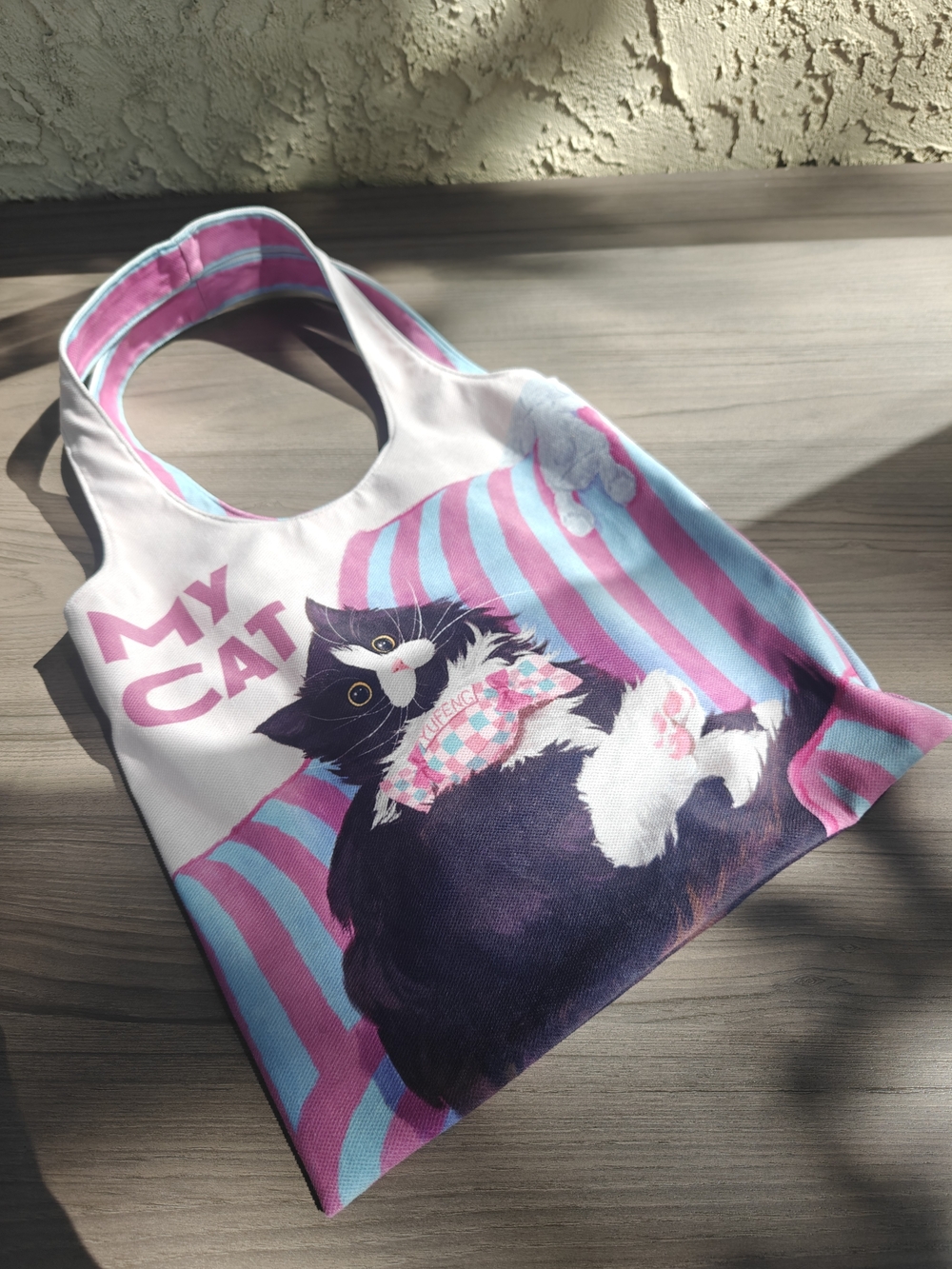 Cute Pink & Blue 'My Cat' Tote Bag for Cat Lovers